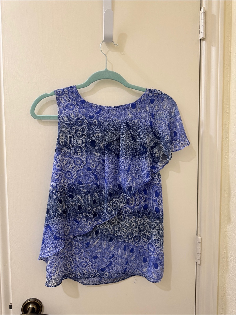 Anthropologie Blue One-Shoulder Ruffle Women's Top
